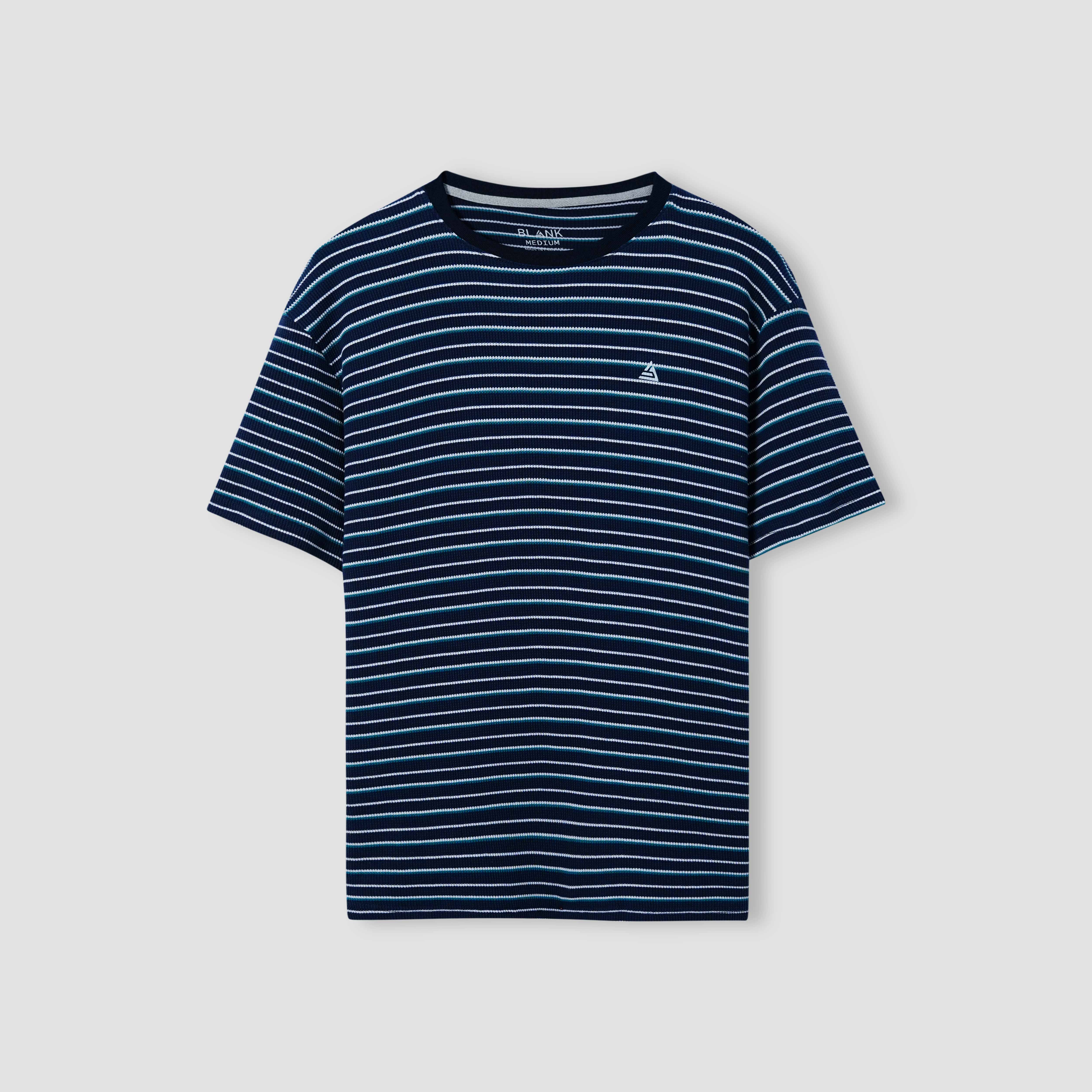 Navy Striped Textured Crew Neck