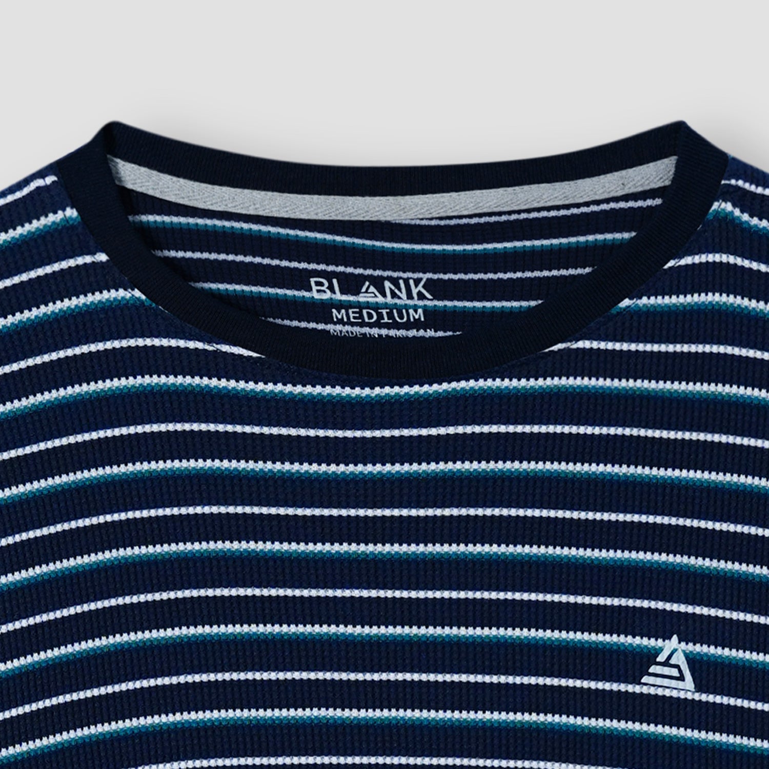 Navy Striped Textured Crew Neck