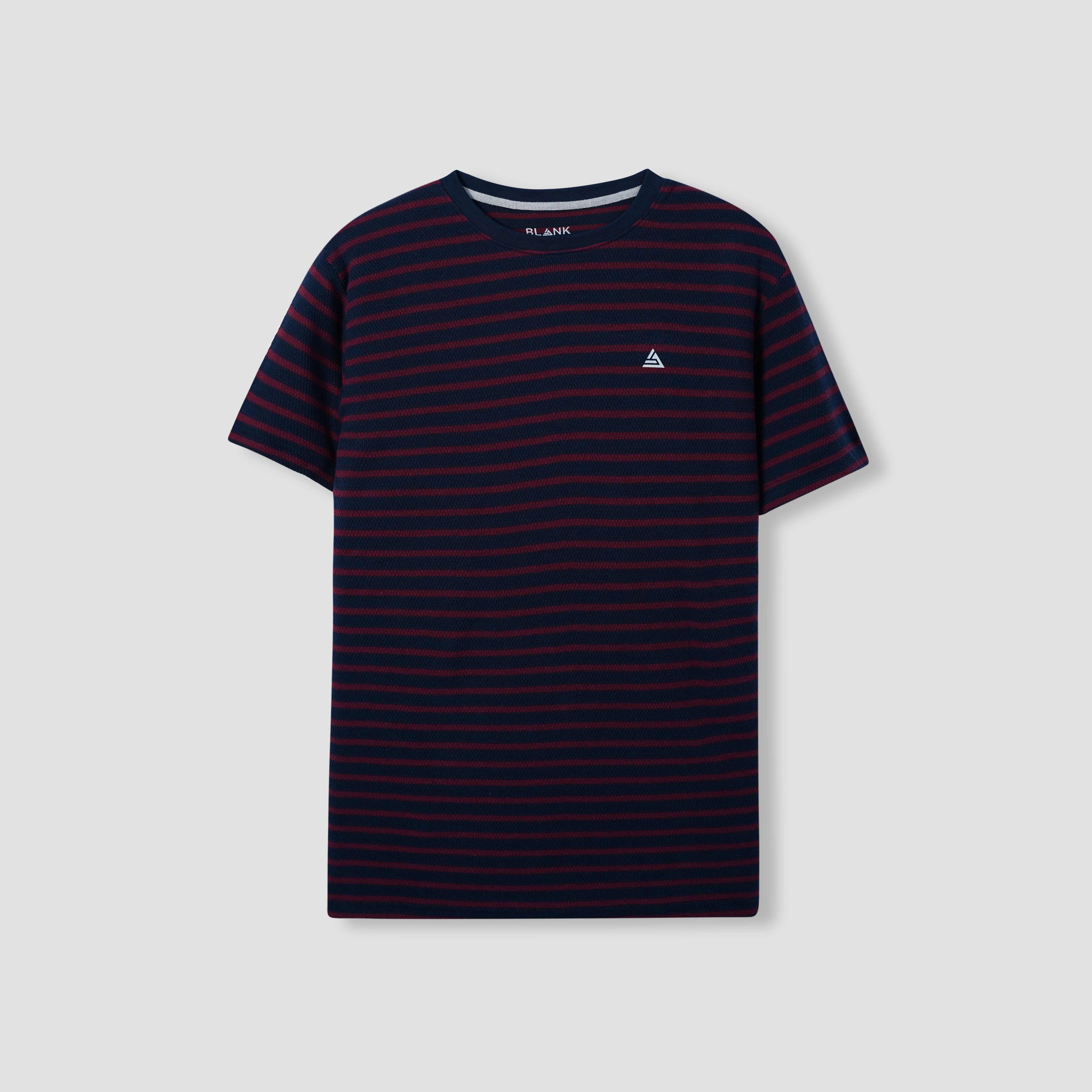 Maroon Striped Textured Crew Neck