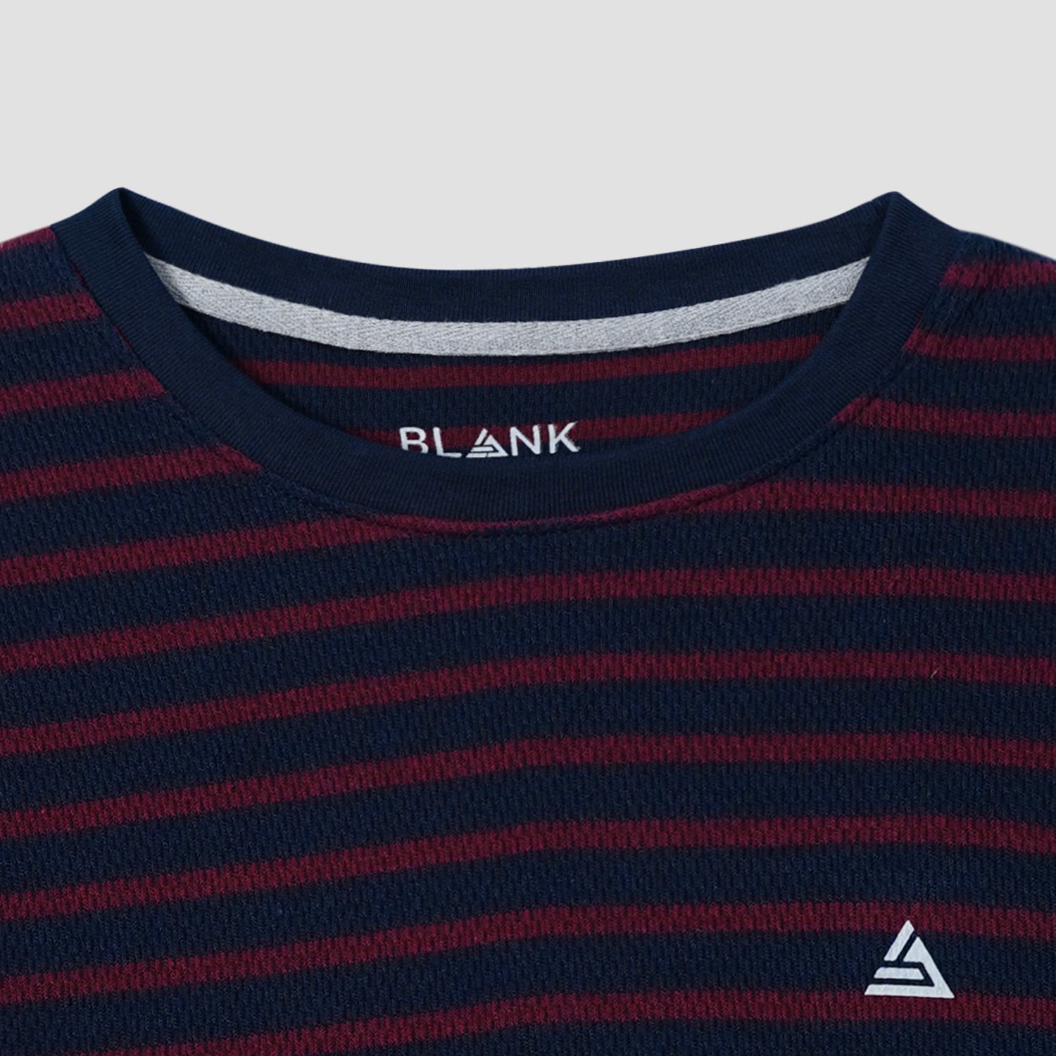 Maroon Striped Textured Crew Neck