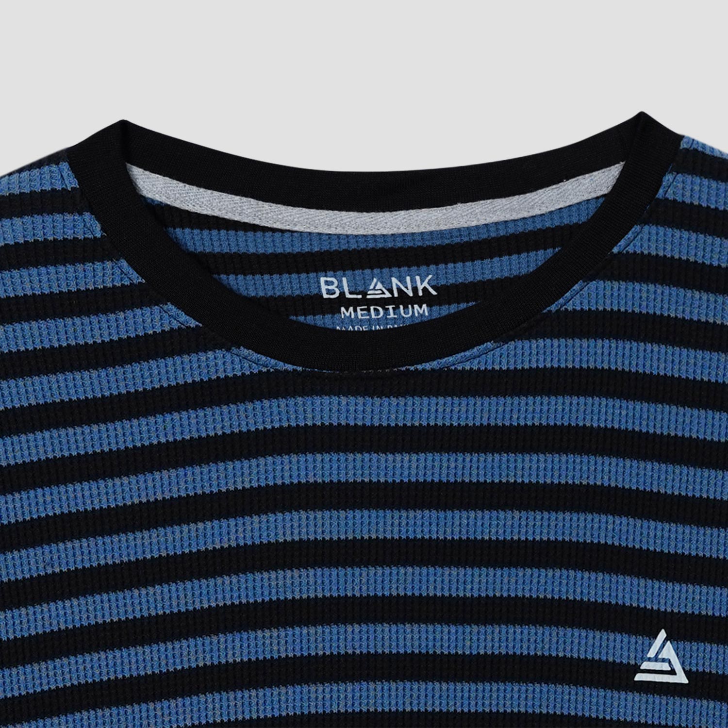 Blue Striped Textured Crew Neck