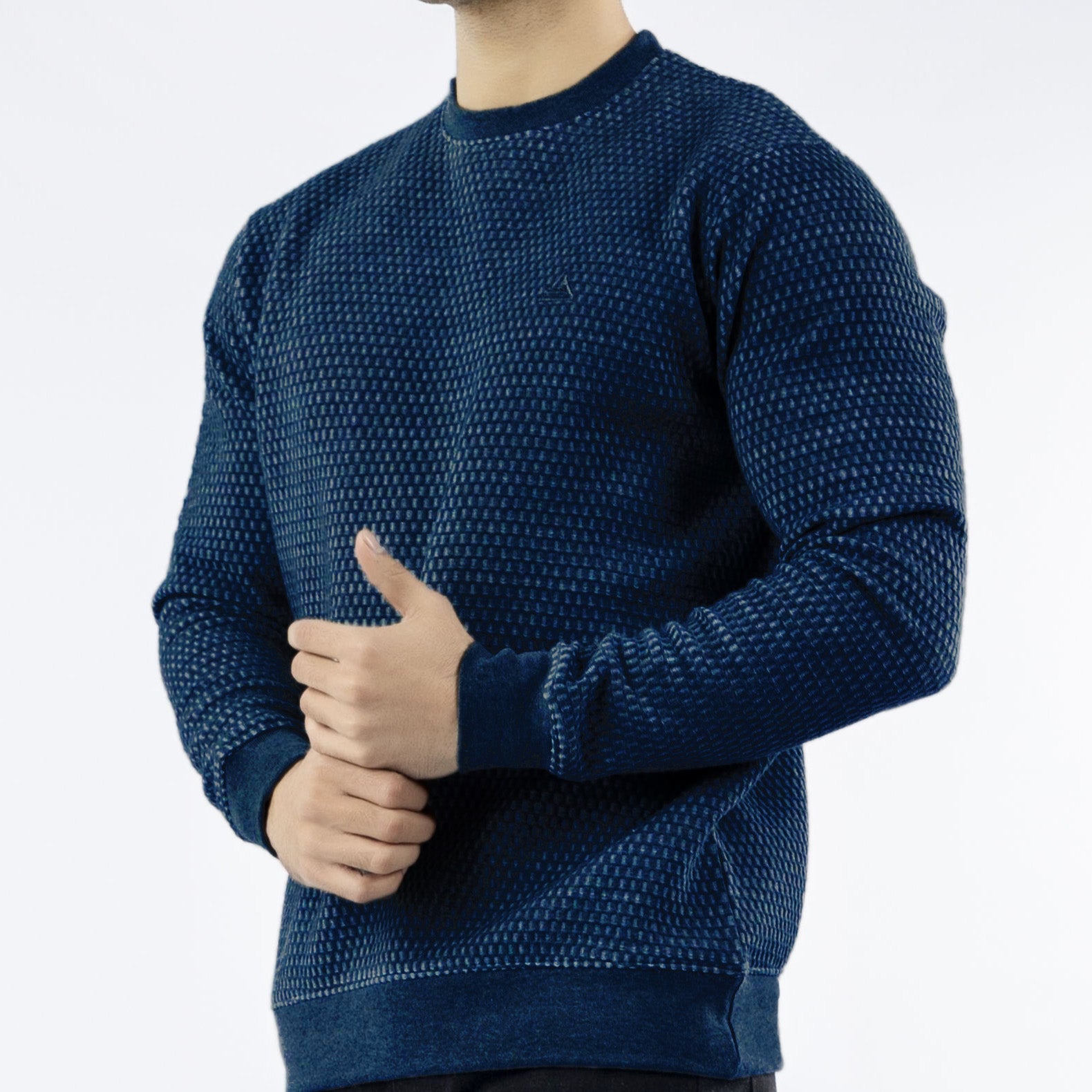 Blue Honeycomb Quilted Fleece Sweatshirt