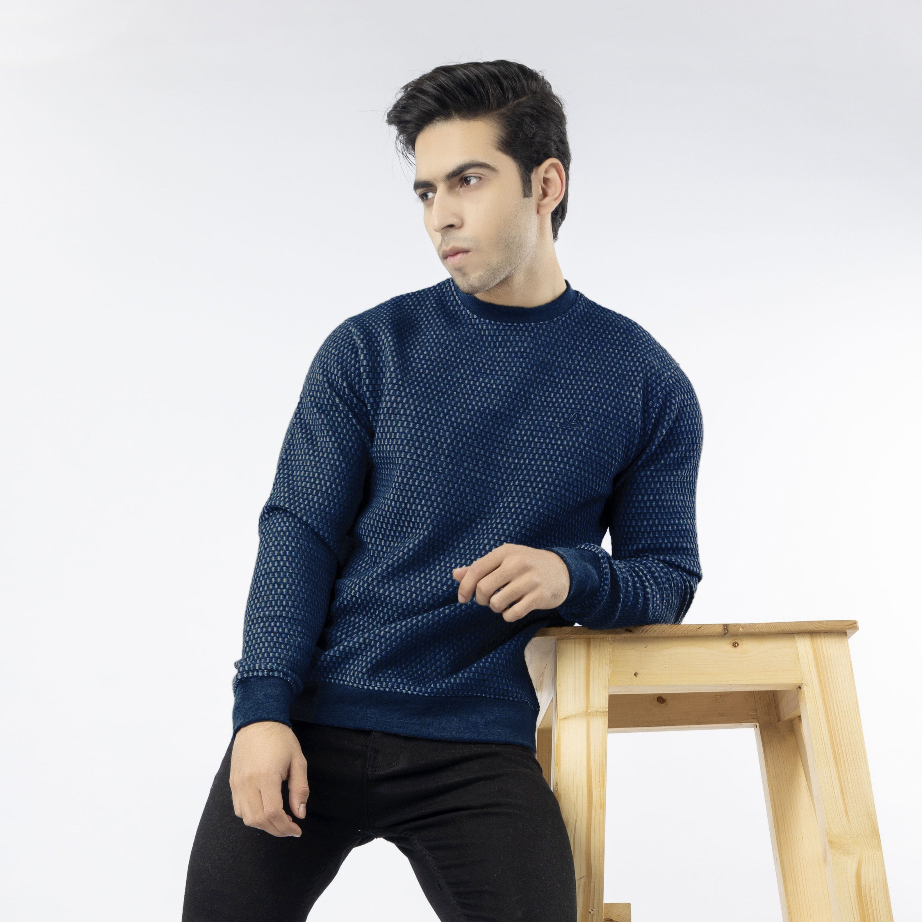 Blue Honeycomb Quilted Fleece Sweatshirt