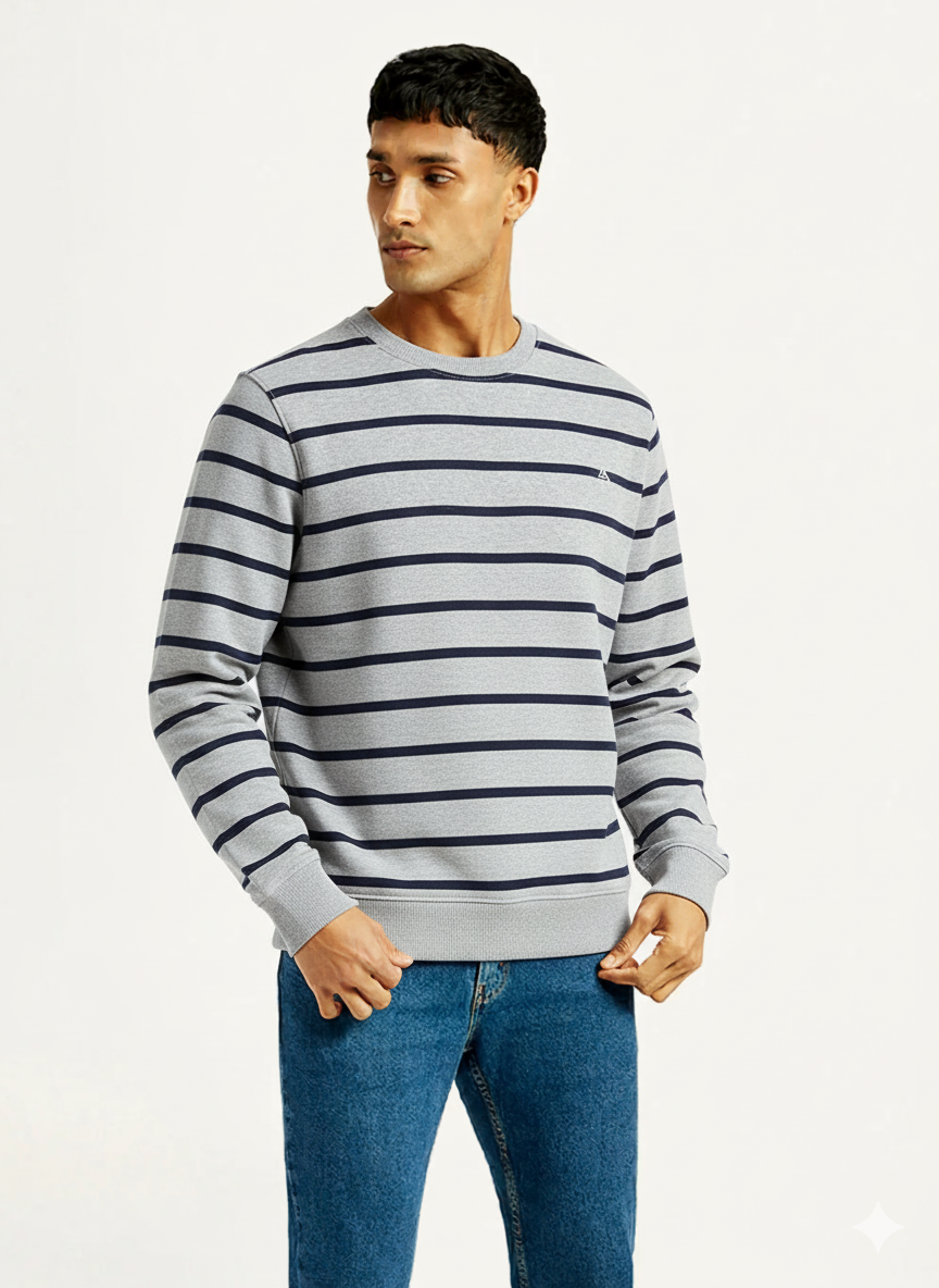 Grey Striped Fleece Sweatshirt