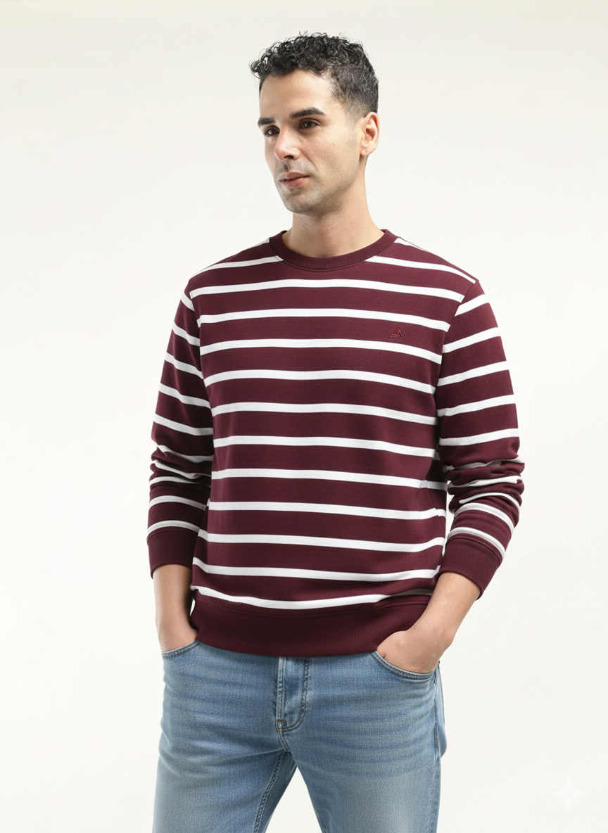Maroon Striped Fleece Sweatshirt