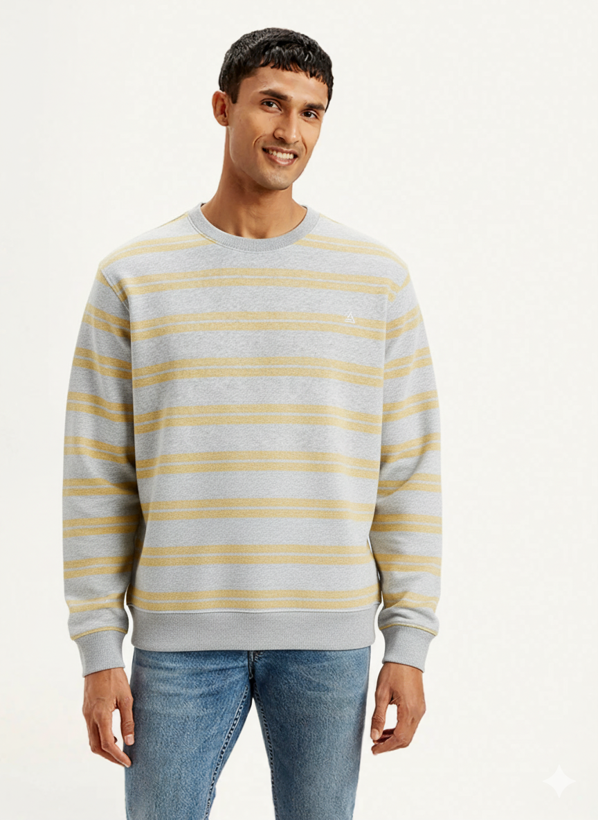 Yellow Striped Fleece Sweatshirt