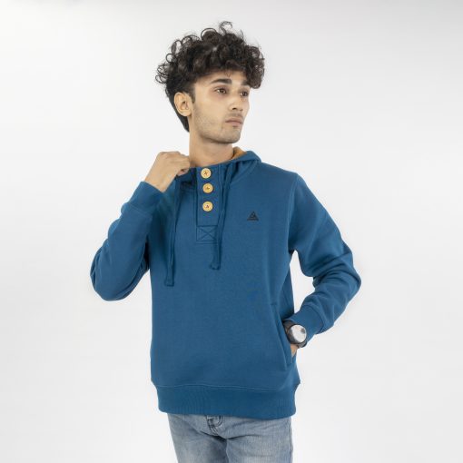 Cobalt Blue Button Hoodie