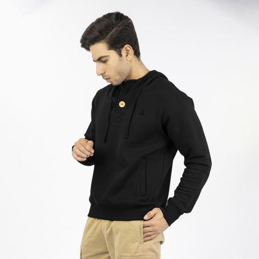 Jet Black Button Hoodie