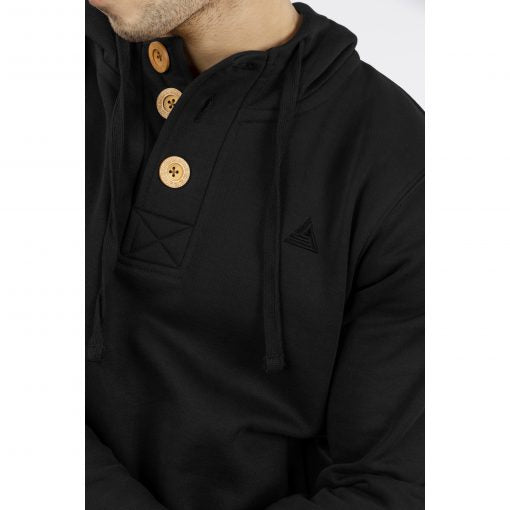 Jet Black Button Hoodie