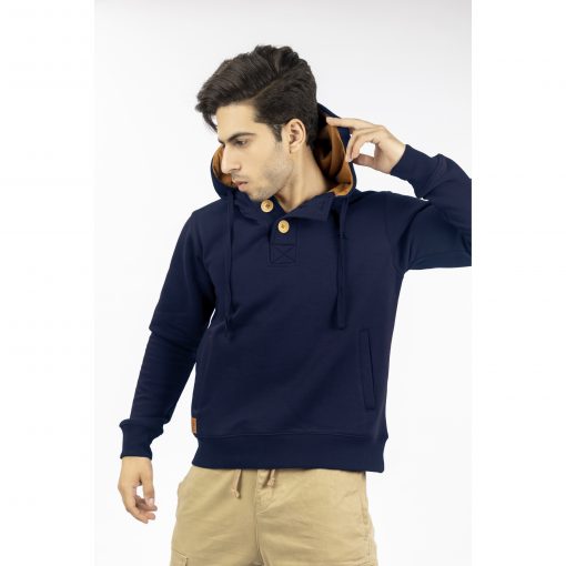 Navy Blue  Fleece Button Hoodie