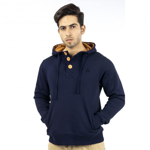 Navy Blue  Fleece Button Hoodie