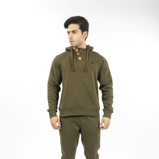 Olive Green Button Hoodie