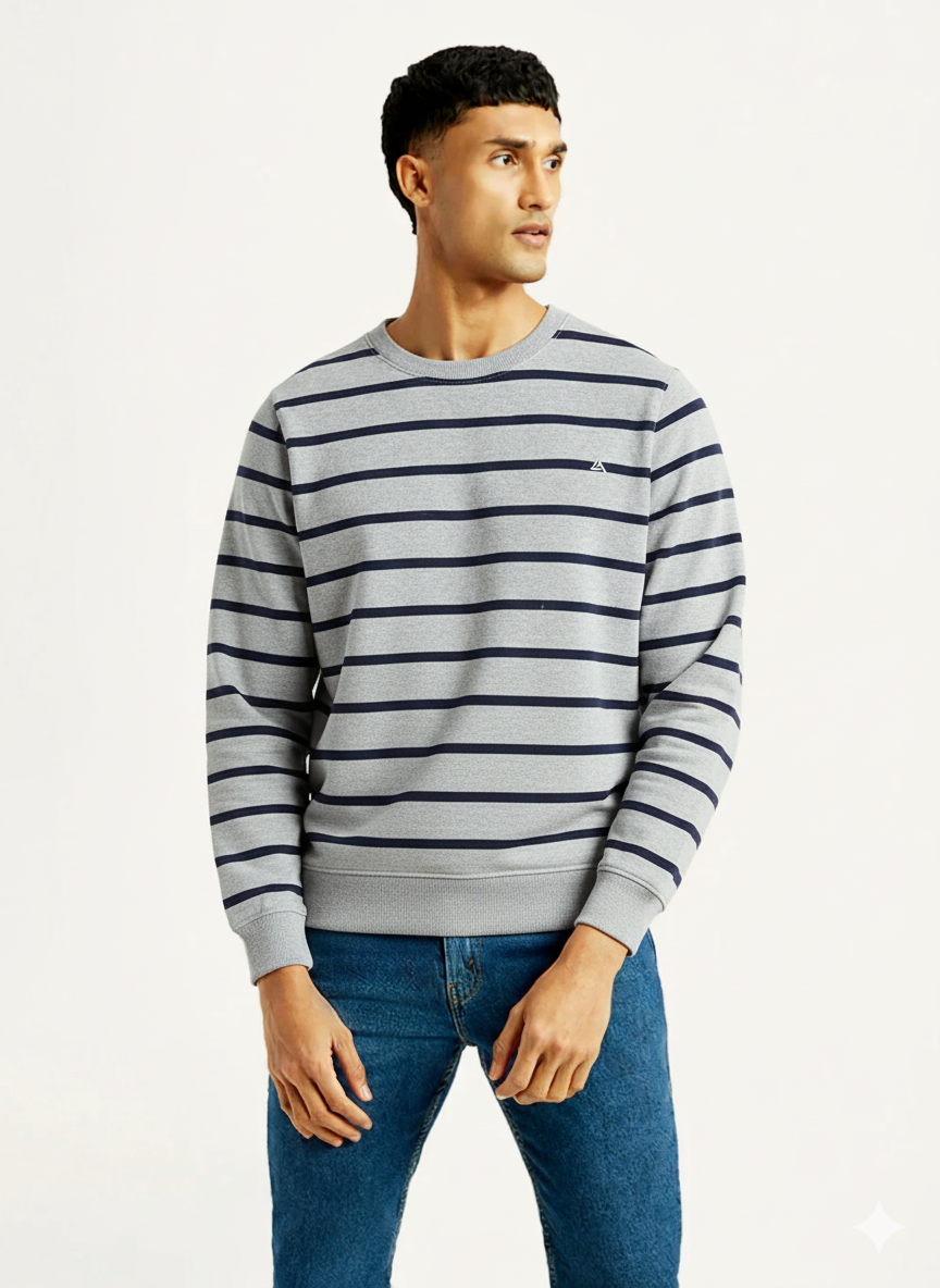 Grey Striped Fleece Sweatshirt