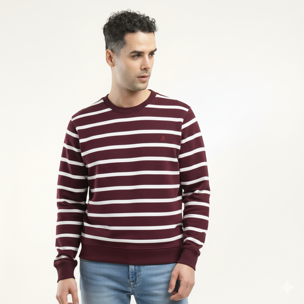 Maroon Striped Fleece Sweatshirt