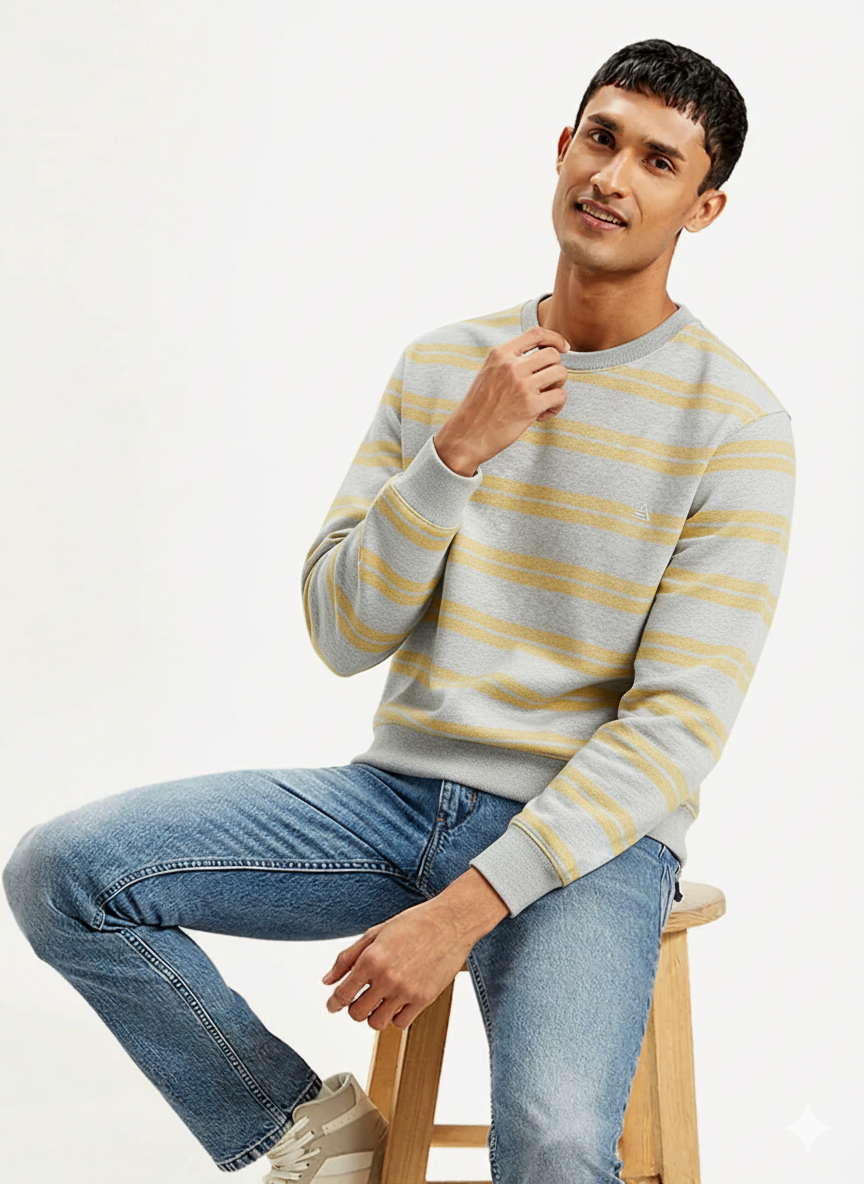 Yellow Striped Fleece Sweatshirt